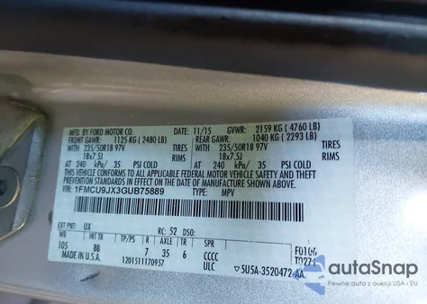 2016 Ford Escape Titanium from USA, damaged, VIN 1FMCU9JX3GUB75889